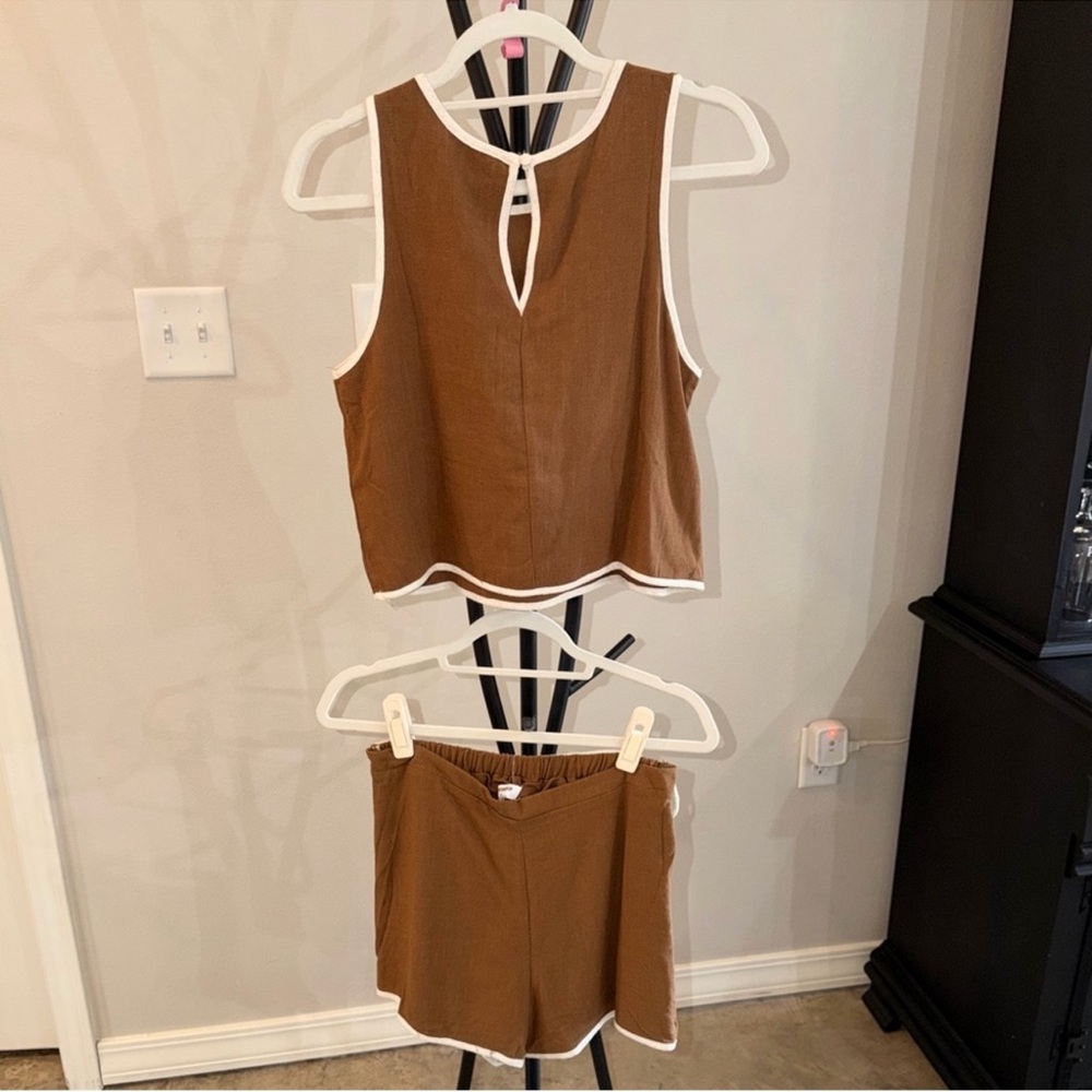 Workshop Republic Clothing 2 Two Piece Set Brown with Tan/White Trim - Picture 6 of 9